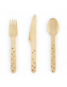 Talheres Madeira Estrelas Dourado